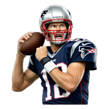 Tom brady with his football helmet on pumping his fist and yelling Let's Go sticker