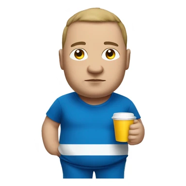 fat man in blue sweatsuit with white stripe sipping from cup sticker