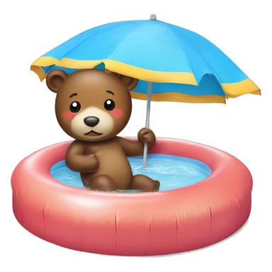 A little bear who take a summer hat swim in inflatable pool sticker
