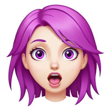face of a white girl with purple and pink hair, wide eyes and open mouth sticker
