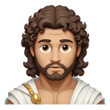 Cinematic Realistic Hercules Portrait, depicted as a classical Greek hero inspired by the Disney version yet echoing the refined proportions and serene dignity of Michelangelo's David. His idealized, tan skin glows with timeless strength, and his thick, curly wavy dark brownhair falls in natural, sculpted curls. Draped in a flowing white robe with delicate golden accents, his expressive eyes radiate determined nobility, all rendered under dynamic natural lighting with a mythic, radiant glow. sticker