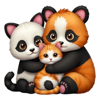 Panda hugging a calico cat with half its face ginger and the other half black sticker