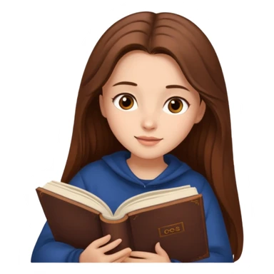 Cozy girl with long brown hair and brown eyes reading  sticker