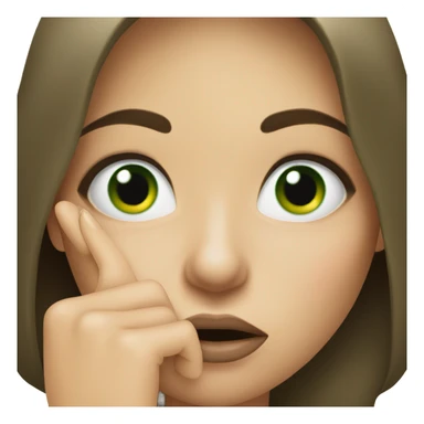 realistic brunette with green eyes holds a finger to her mouth sticker