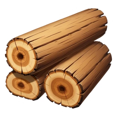 two logs, one propped up sideways on the bottom log, with a sparkle in the foreground. the log should not have a hole in the center. two logs only. sticker