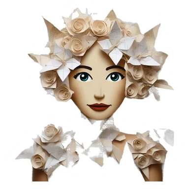  lady face made of 420 origami newspaper roses hemp leaves lantern fairy lights burning paper flowers and hemp leaves in hair  sticker