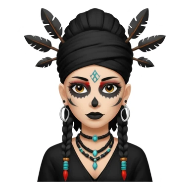 white shaman woman black clothes black accesories face tattoos sticker