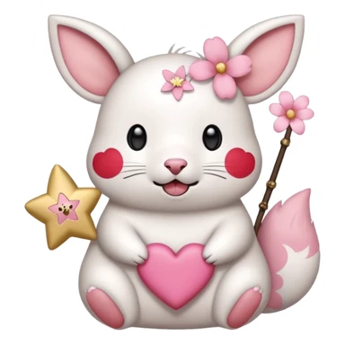 GENERATE ME A MOMONGA WHITE ANIMAL  FROM CHIIKAWA AND PUT A SAKURA FLOWER ON HIS HEAD AND A STAR PELT ON HIS BELLY AND A HEART PURSE ON HIS ARM WITH HIS FACE MAKE HIS TOUNGE STICK OUT WITH A LITTLEPINCH OFDROOL AND MAKE HIM ANIME STYLED ART sticker