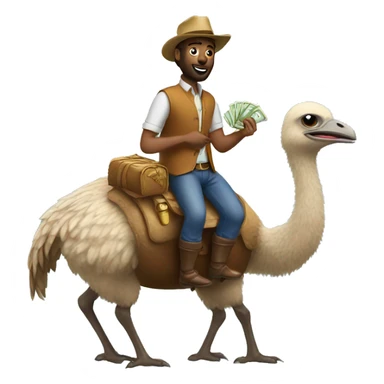 Peter riding an ostrich holding money sticker