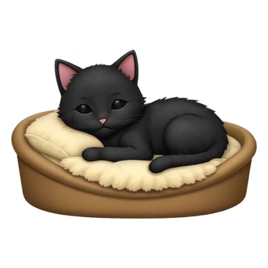 Black kitten sleeping in a bed sticker
