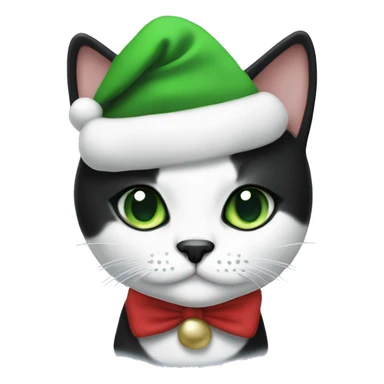 Tuxedo cat with green eyes with black spot under the nose and christmas hat on  sticker