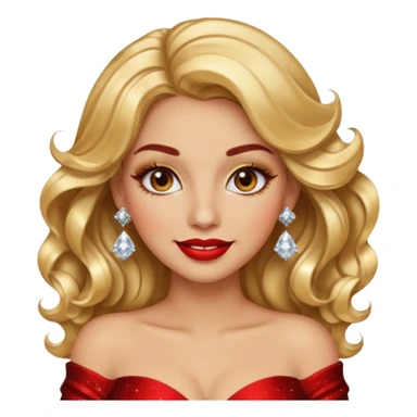“Emoji girl, glamorous smile, shimmering gold eyeshadow, bold red lips, voluminous waves, dramatic lashes, wearing diamond earrings and gold gown.” sticker