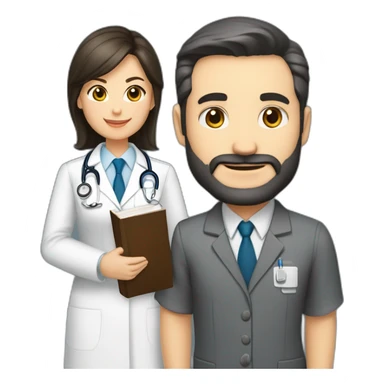 husband caucasian age 55 dark hair trimmed beard wearing business suit holding bible, wife asian age 55 dark hair nurse uniform, no children sticker