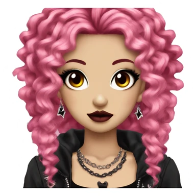 hime gyaru girl goth, punk, grunge, neon red hair, curls, dark makeup sticker