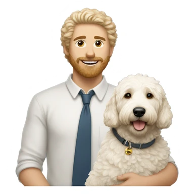 White mini golden doodle with man sticker