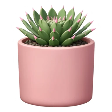 A pastel pink ceramic pot, cylindrical and shallow, containing a cereus cactus. sticker