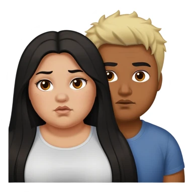 Girl with long black hair who's fat is trying to take a guy with brown are and blond frosted tips in it and he's giving her a dirty look sticker