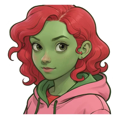 a girl with red curls and a pink hoodie sticker