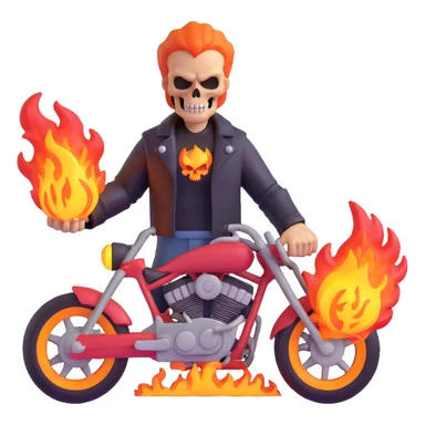 Ghost Rider holding a fiery chain, menacing stance, 3D style sticker