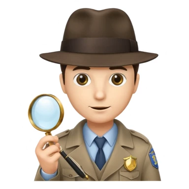 a detective with a hat, a magnifying glass and a badge sticker