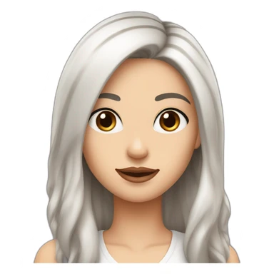 One white women with long dark brown hair and long eyelashes dark brown eyes and thick dark brown eyebrows with one black dog with a white stripe on the neck and ears raised up sticker