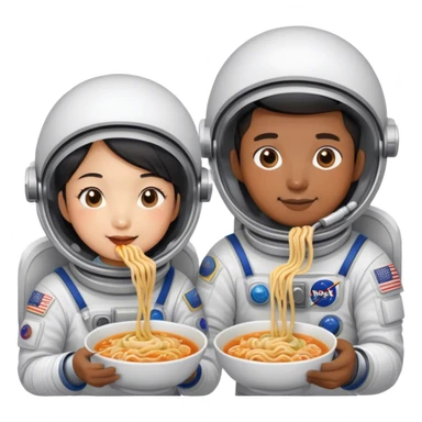 Asian astronaut couples eating noodles  sticker