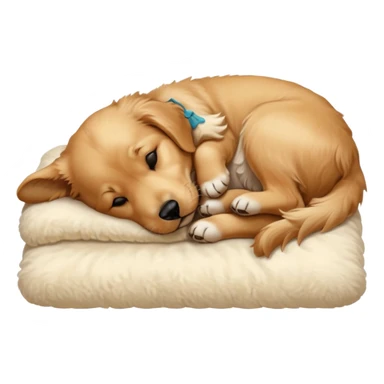 A Golden Retriever puppy sleeping peacefully on a soft blanket indoors. Cozy home environment, natural lighting, soft focus, adorable realism. sticker