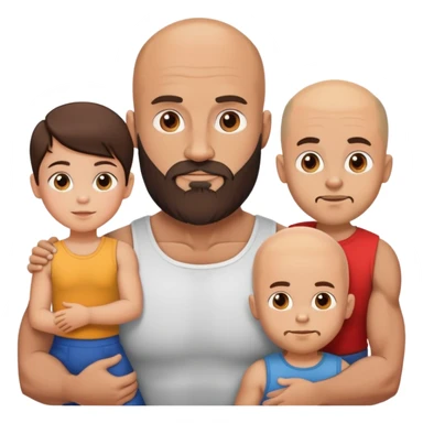 Muscular Bald man with a beard with his young beautiful brunette wife and their 3 sons sticker
