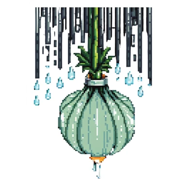onion under showerhead, water droplets sticker