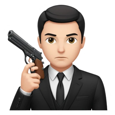 secret agent black suit, gun sticker