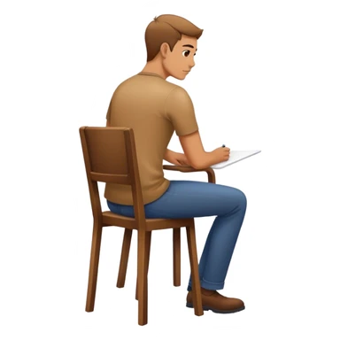 A man sits on a chair drawing with his back straight, but the chair is only halfway sitting sticker