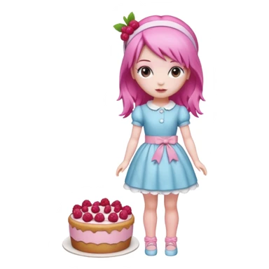 Isolated detaile illustration modern raspberry torte doll figurine full body with pink hair and a pink berry hairband standing sticker