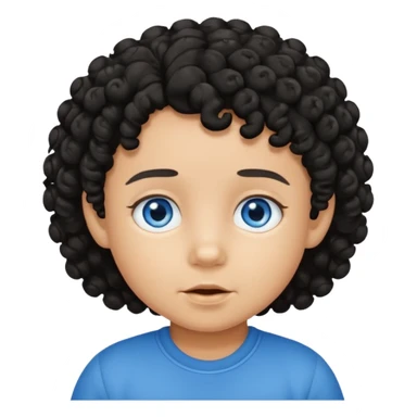 a tan toddler with black curly hair and blue eyes sticker