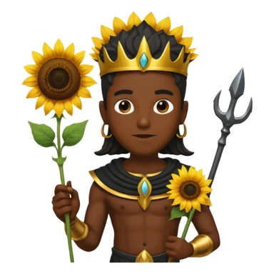 black god with sunflower, scepter, trident sticker