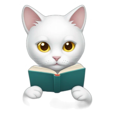 White cat who is Reading a book sticker