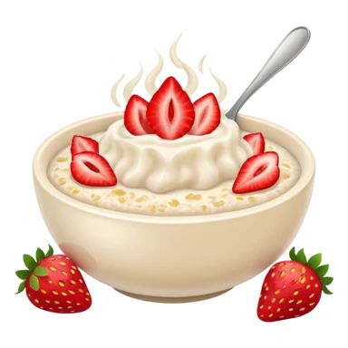 A bowl of porridge with strawberries sticker