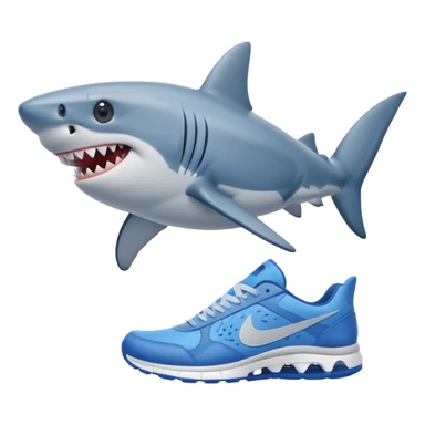shark with two small legs, sideways, smiling, wearing blue Nike sneakers sticker