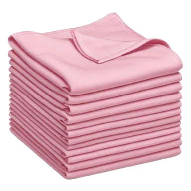 stack of soft square cloths with slightly textured fuzzy surfaces and cleanly folded edges pastel pink color light neatly layered no spray dirt or extras soft lighting subtle shadows emoji scale sticker