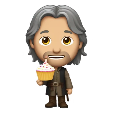 Viggo Mortenson as Aragorn holding a cupcake with a birthday candle in it sticker