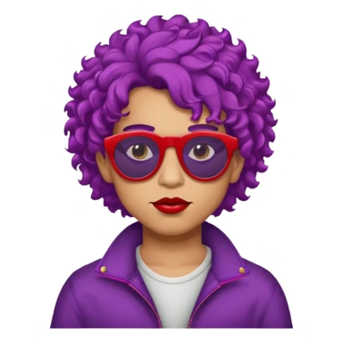 purple haired, curly big haired mexican boy with red sunglassess, vrey cool and lipstick sticker