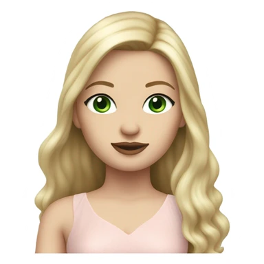 Realistic White woman with Long blonde straight hair and green eyes, full body wearing Long soft pink tiered tulle dress, isolated sticker