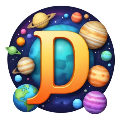letter J with colorful planets orbiting around it sticker