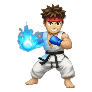 Ryu from street fighter doing a blue fireball hadolen sticker