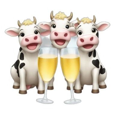 Three cute cows drinking champagne sticker