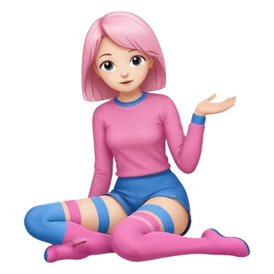 Cute girl thigh high socks sitting legs out pink and blue clothes sticker