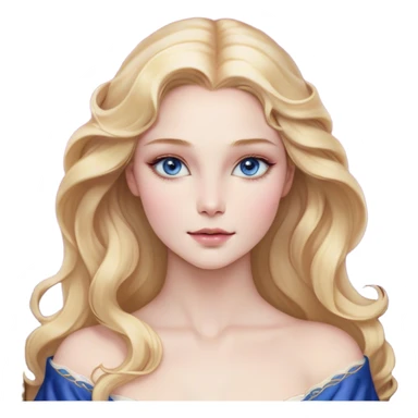 Cinematic Realistic Sleeping Beauty (Aurora) Portrait, with porcelain-like skin featuring a natural rosy flush, illuminated by soft lighting that highlights the gentle contours of her face. Her golden blonde hair flows in soft, detailed waves with subtle highlights that shimmer in the light. Her deep violet-blue eyes radiate warmth and innocence, framed by arched brows and long lashes. With a soft, serene smile, she holds a delicate rose gently in one hand, her other hand resting lightly by her side. She is dressed in her classic pink gown, the fabric rich in texture with delicate folds that catch the light. A golden crown rests atop her head, gleaming with royal refinement. The portrait captures a soft, glowing aura, blending realism with an ethereal sense of beauty and timeless enchantment. sticker