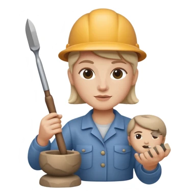 Apple Memoji-style 3D emoji of a sculptor with a small statue and chisel, smooth gradients, rounded edges, no background.during sculpting rock sticker
