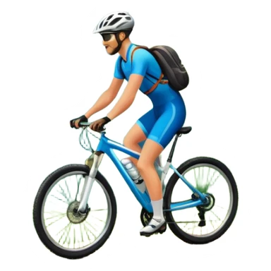 An icon featuring majestic mountains, lush green valleys, and a bright blue sky with fluffy clouds. The sun casts warm light over the landscape, emphasizing the beauty of outdoor cycling and a mountain bike standing on a scenic trail. sticker