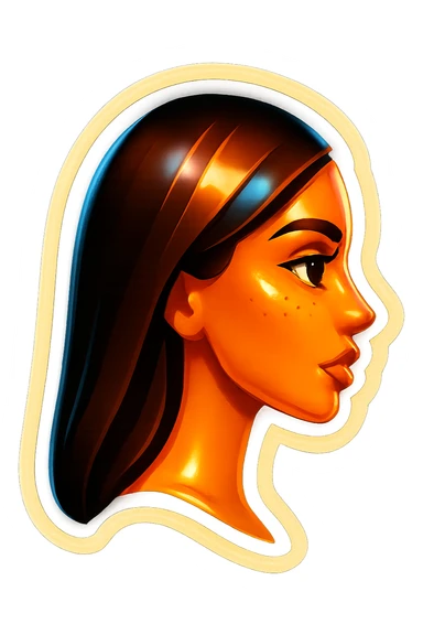Create a side view (profile) of this woman's head, matching the same cartoon emoji style of the reference image, with long dark hair and similar facial features. Variant 3. sticker