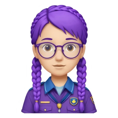 blue uniform wearing scout kid with braids and glassess with hat purple haired sticker